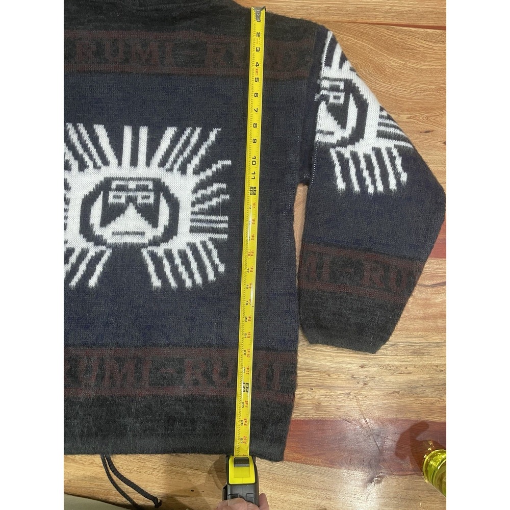 Vintage Tejidos Ruminahui Ecuadorian Wool Sun God Hooded Sweater Mens L Boxy - Picture 5 of 7